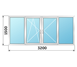 Холодное окно на балкон распашное NEWTEC 3200x1500